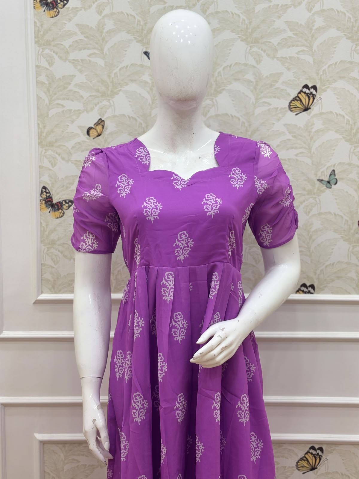 Lavender Blossom Printed Non-Feeding Georgette Maxi