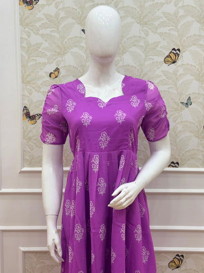 Lavender Blossom Printed Non-Feeding Georgette Maxi