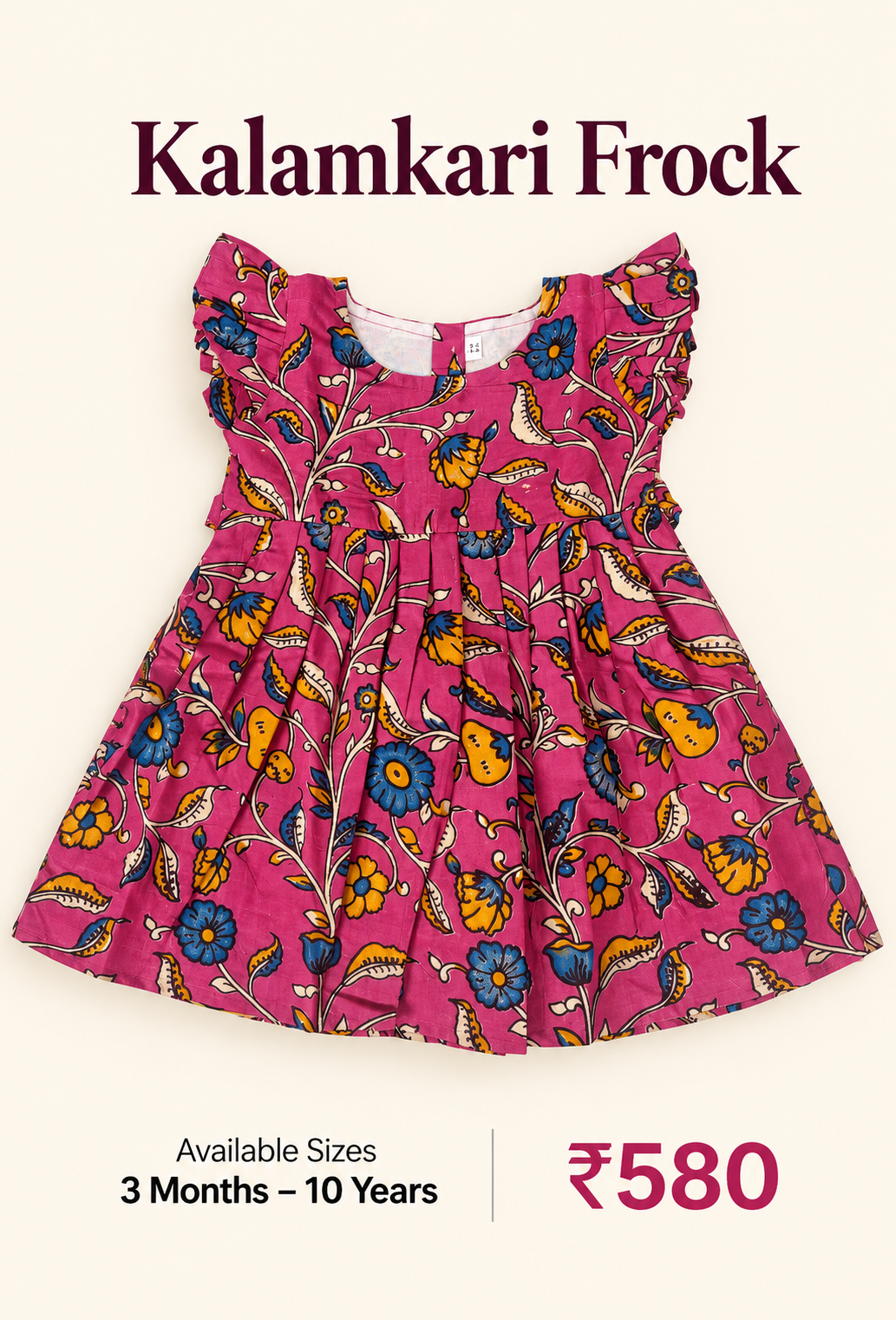 Magenta Pink Floral Kalamkari Kids Outdoor Wear