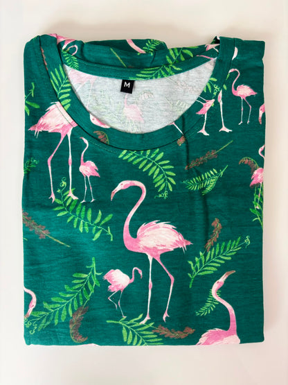 Bottle Green Flamingo Print Longue Tunic