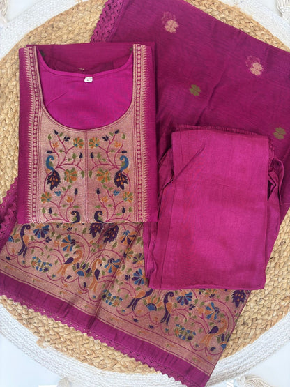 Elegant Rose Patola Silk Kurta Set With Duppata