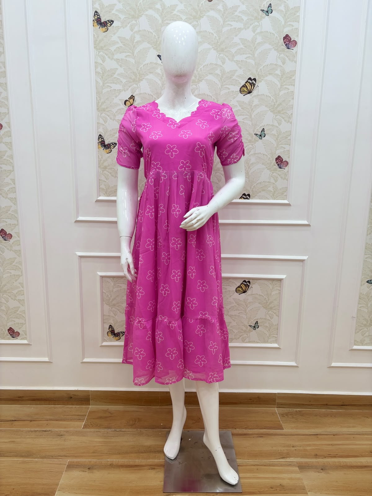 Pink Bloom Floral Printed Georgette Non Feeding Maxi