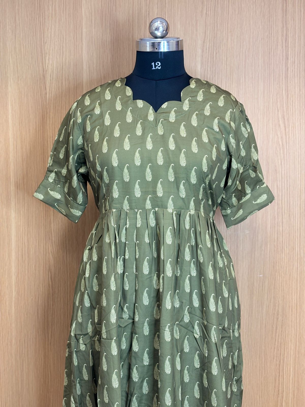 Olive Green Paisley Printed Blended Cotton Non Feeding Maxi