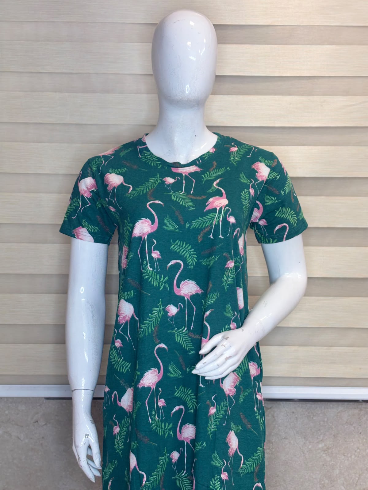 Bottle Green Flamingo Print Longue Tunic