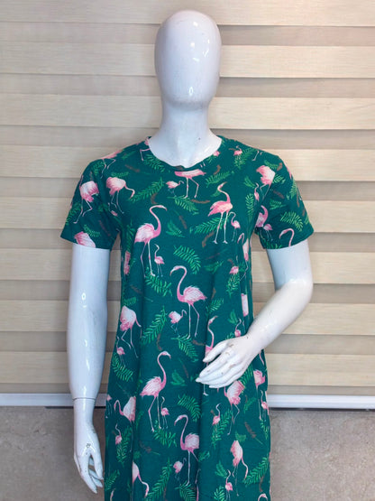 Bottle Green Flamingo Print Longue Tunic
