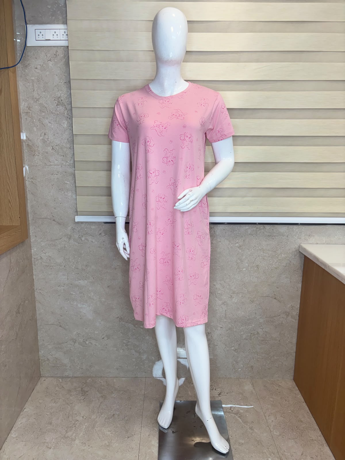 Baby Pink Cute Puppy Print Lounge Tunic