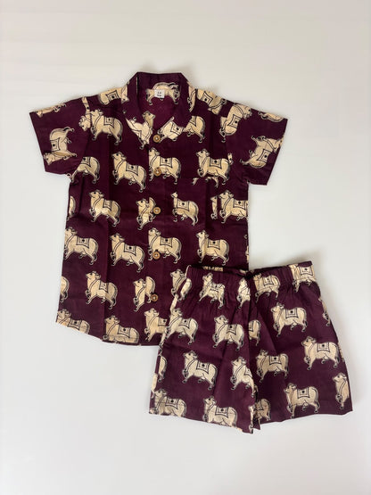 Maroon Cow Printed boys outdoor wear set