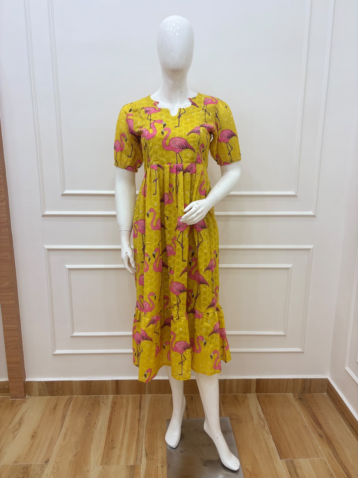 Yellow Swan Printed Hakoba Feeding Maxi
