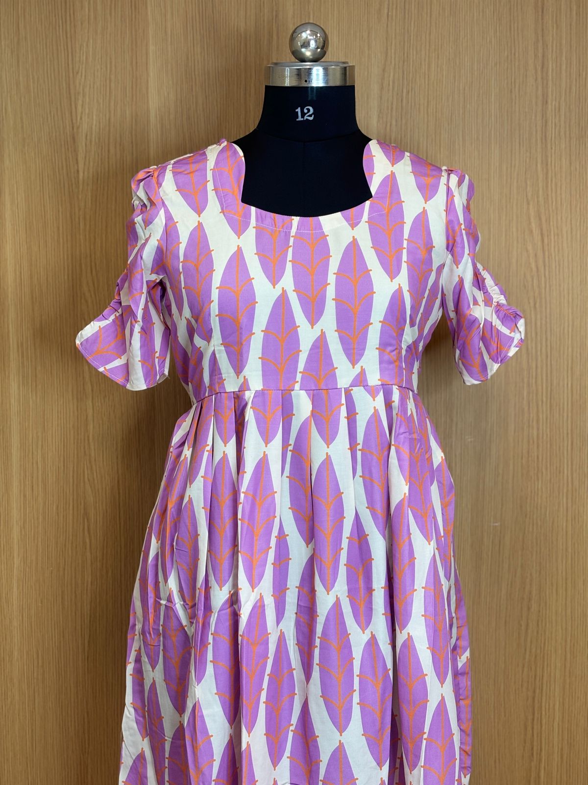 Lavender Leaf Printed Blended Cotton Non Feeding Maxi