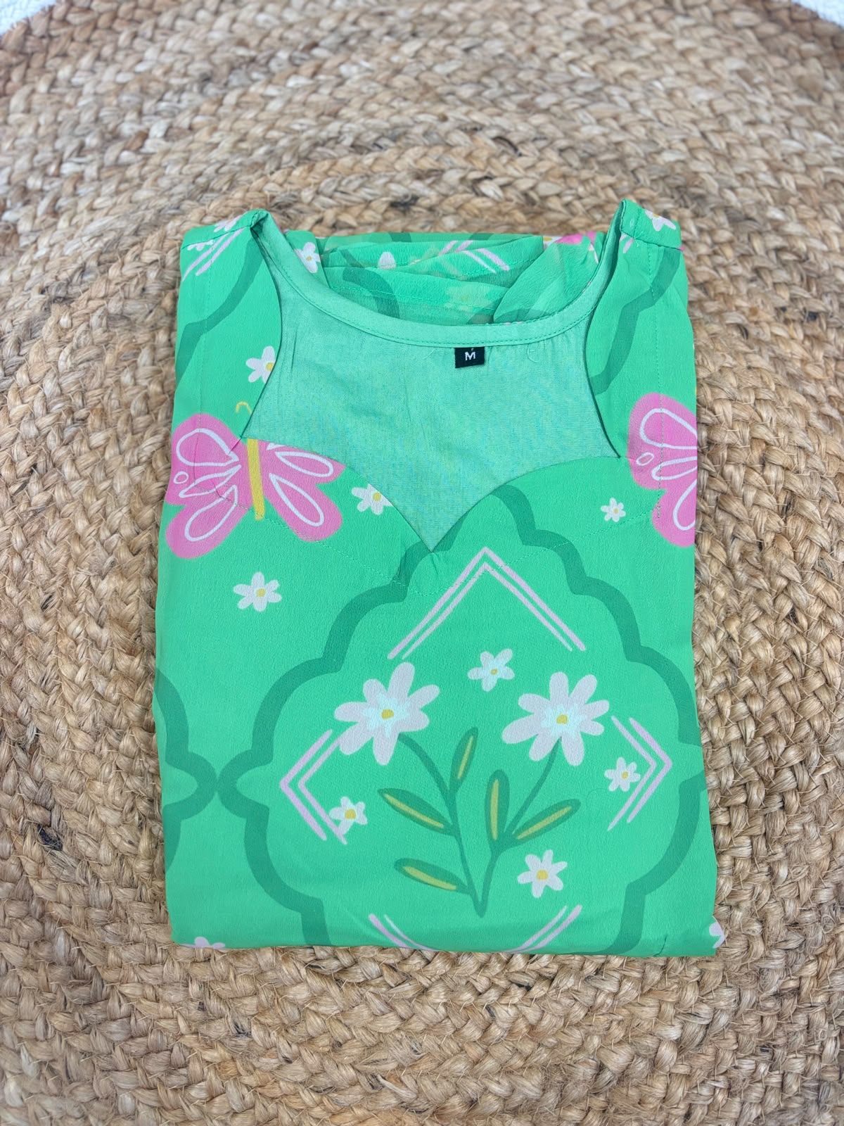 Green Butterfly Bloom Printed Georgette Non Feeding Maxi
