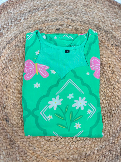 Green Butterfly Bloom Printed Georgette Non Feeding Maxi
