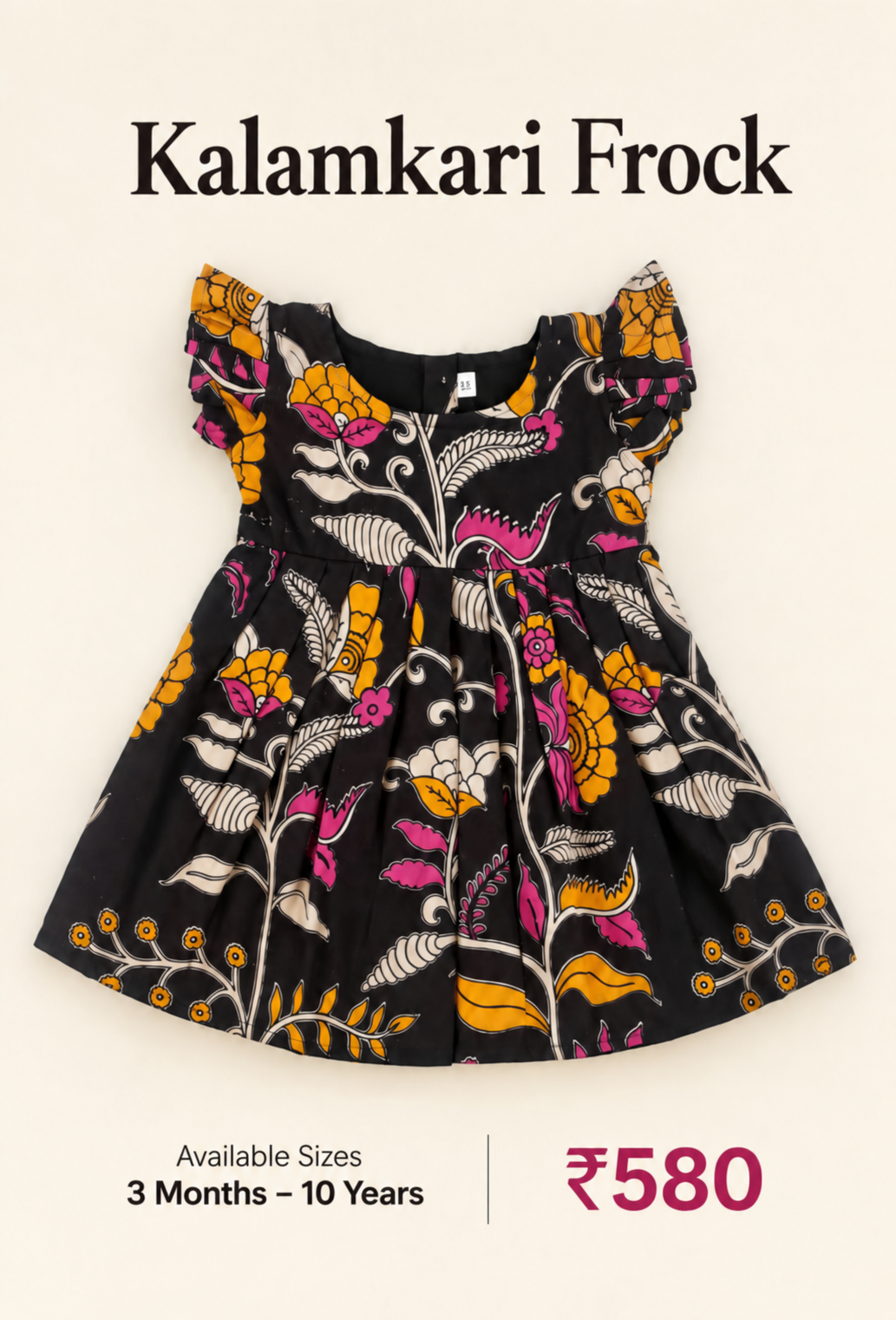 Black Floral Kalamkari Kids Outdoor Wear