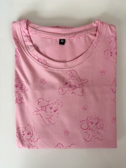 Baby Pink Cute Puppy Print Lounge Tunic