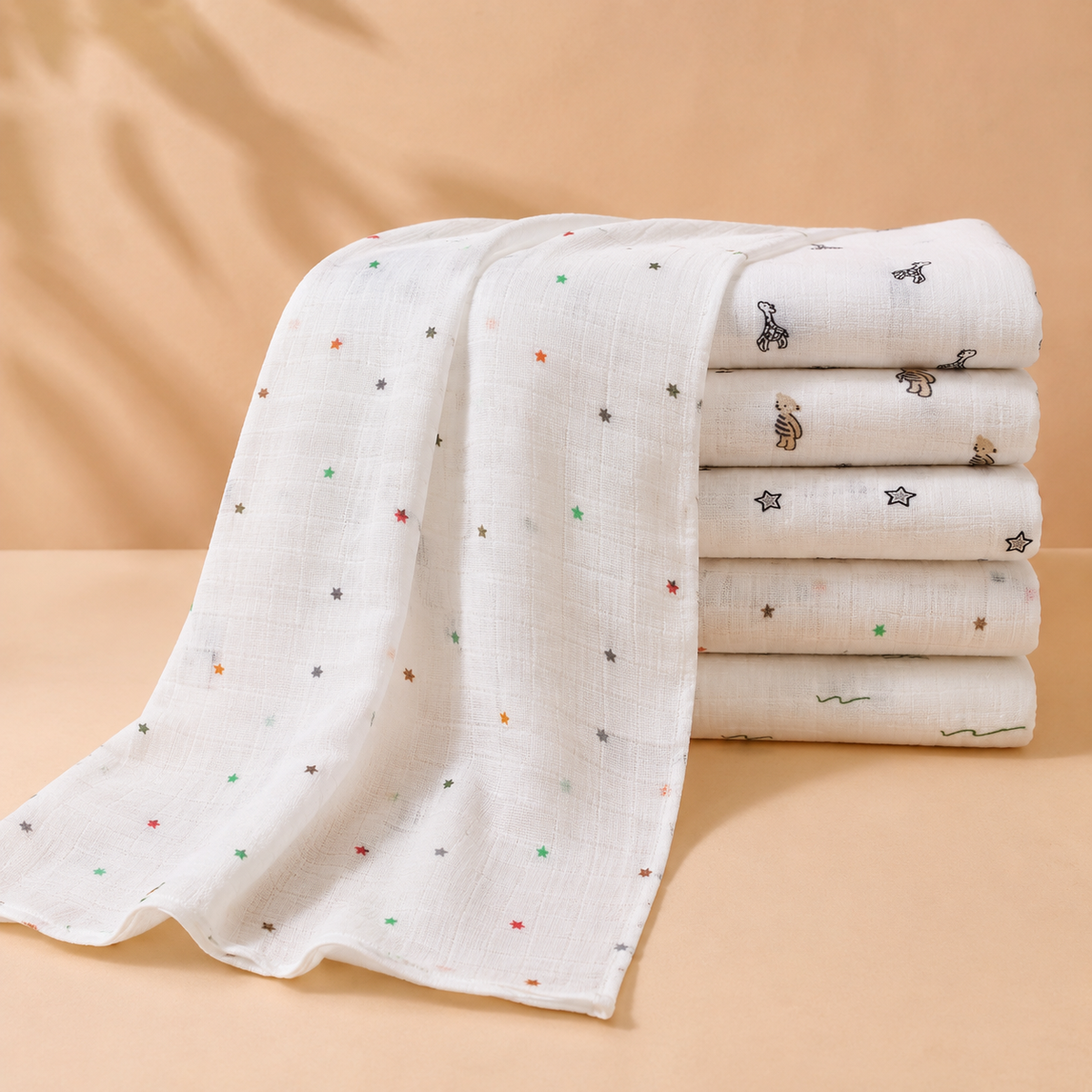 Tiny Multi Color Star Printed 100 Percent Cotton Muslin Towel