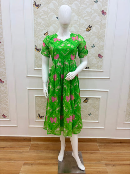 Green Butterfly Bloom Printed Georgette Non Feeding Maxi