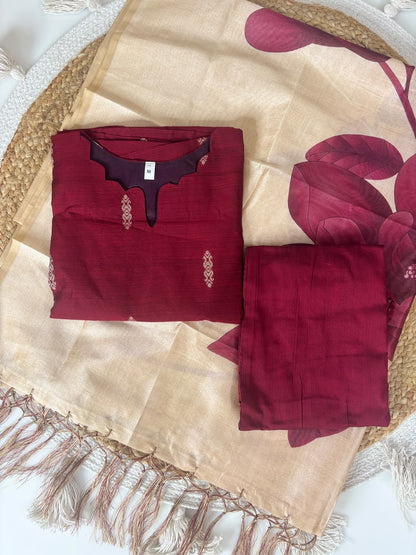 Raw silk set With Assam silk dupatta 3 piece suit