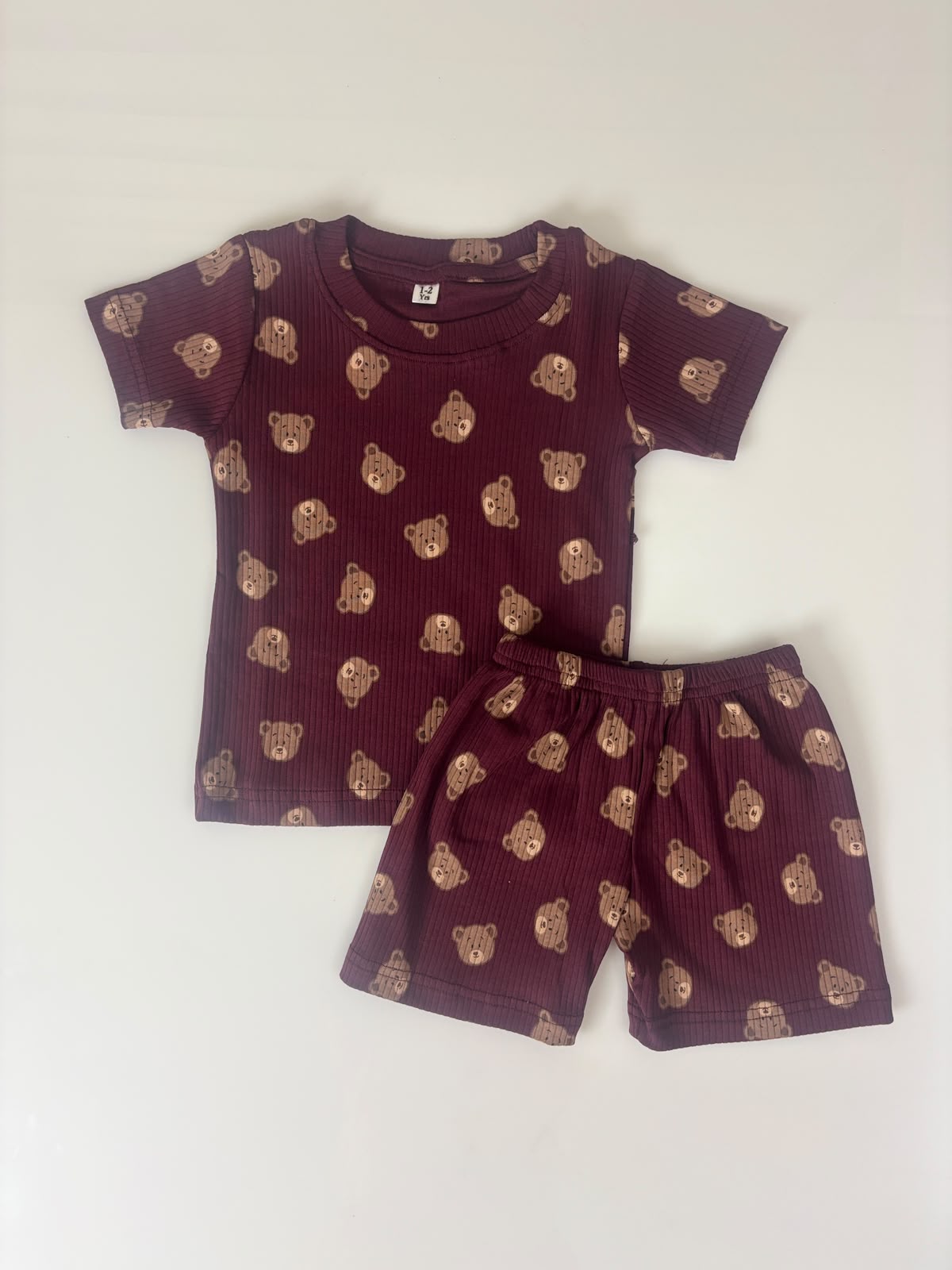 Cute bear Printed Kids Rib T-shirt and Shorts set