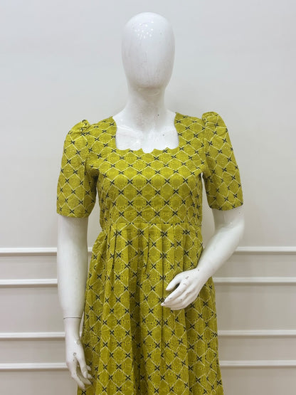 Olive Green Printed Hakoba Non-feeding Maxi