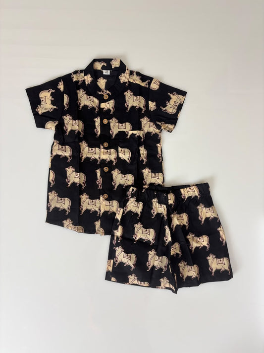 Traditional Black cow printed boys outdoor wear set