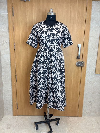 Black Floral Printed Blended Cotton Non Feeding Maxi