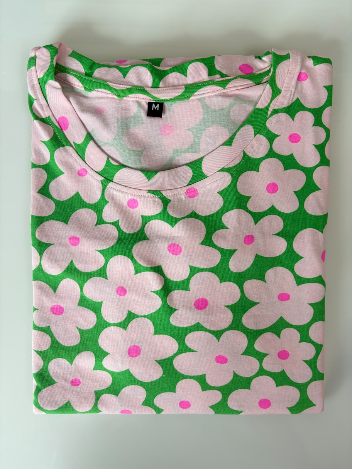 Retro Bloom Pink Floral In Grass Green Print Lounge Tunic