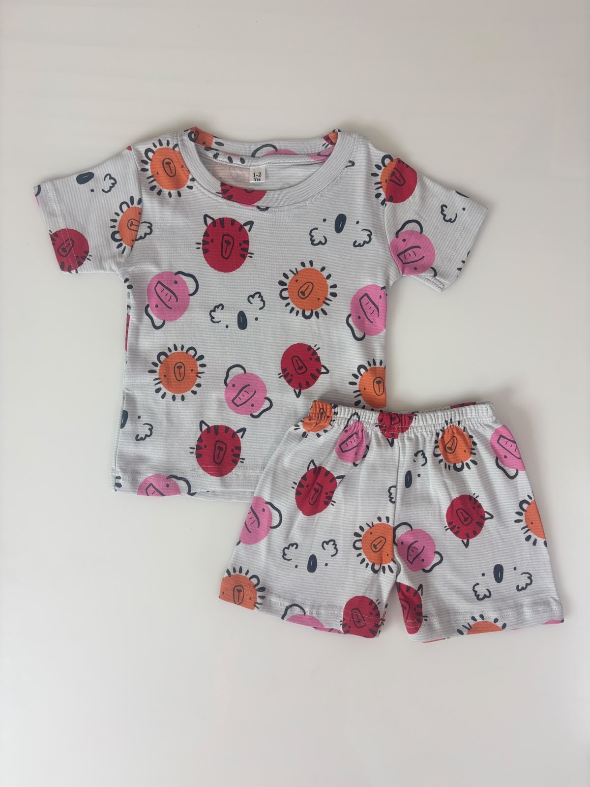 Cute Doodle Printed Kids Rib T-shirt and Shorts set