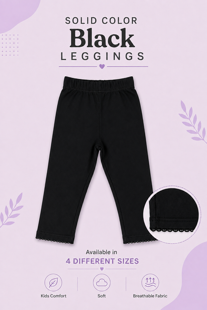Solid Black Color Leggings With Picoding