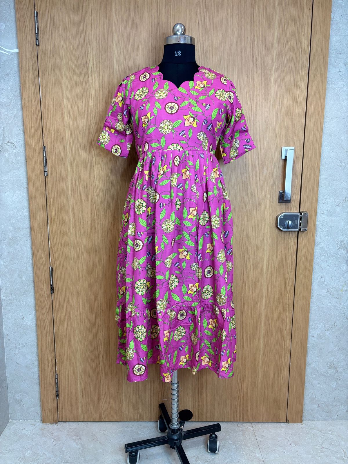 Pink Floral Print Blended cotton Non Feeding Maxi