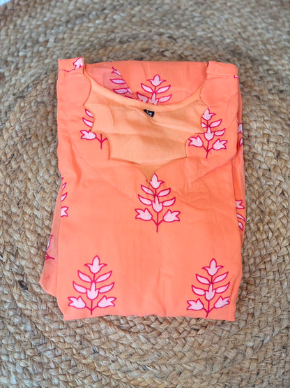 Orange Leafy Printed Georgette Non Feeding Maxi
