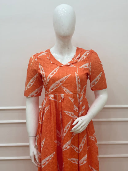 Orange Leafy Printed Hakoba Non-feeding Maxi