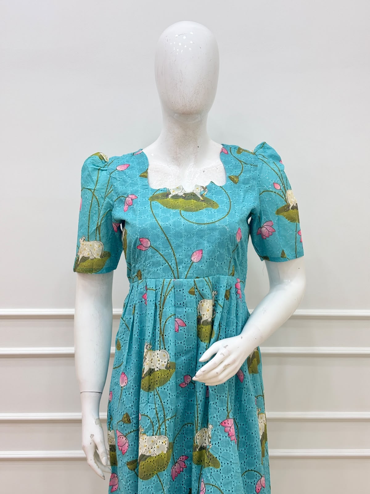 Blue Lotus Printed Hakoba Non-feeding Maxi