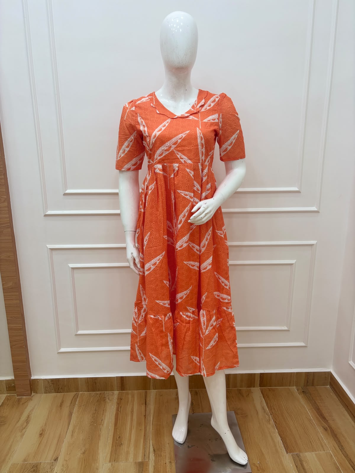 Orange Leafy Printed Hakoba Non-feeding Maxi