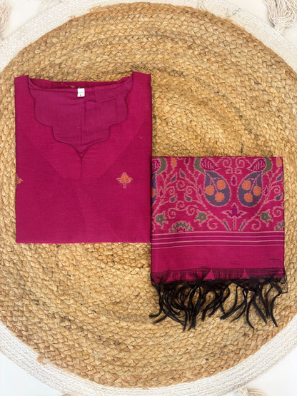 Elegant Rose Jamdhani Silk Kurti With Duppata 2 Piece Set