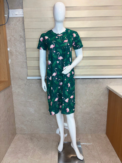 Bottle Green Flamingo Print Longue Tunic