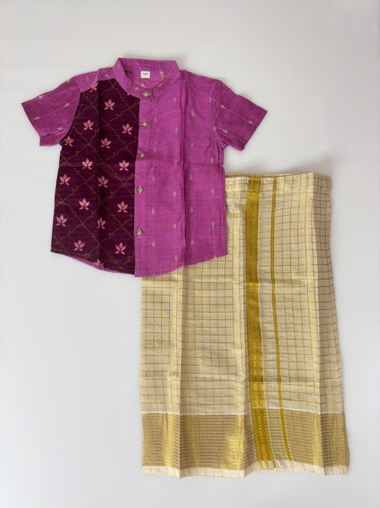 Floral Motif Printed Boys Ethnic Shirt and Dhoti Set