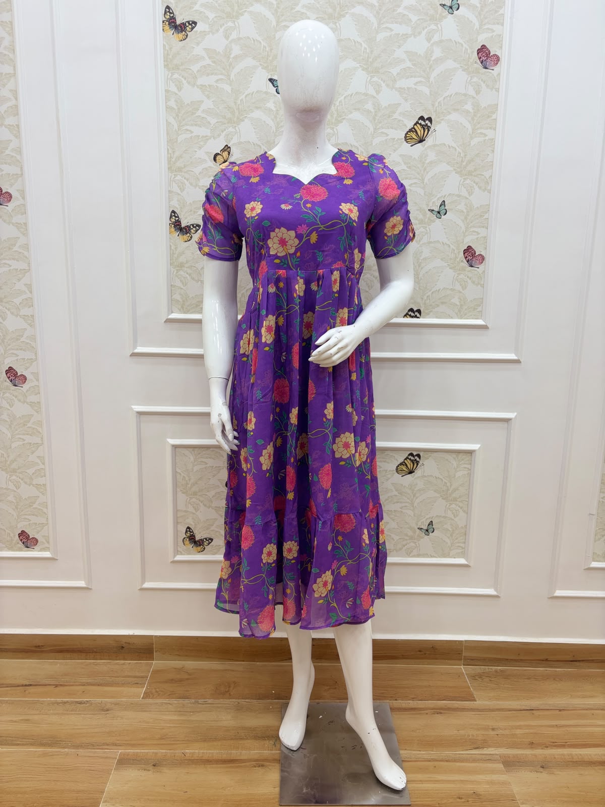 Purple Floral Printed Georgette Non Feeding Maxi