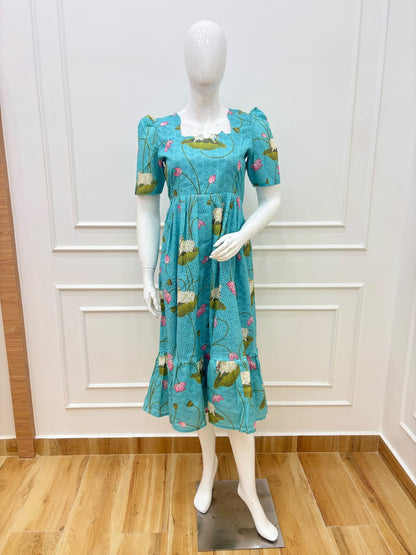 Blue Lotus Printed Hakoba Non-feeding Maxi