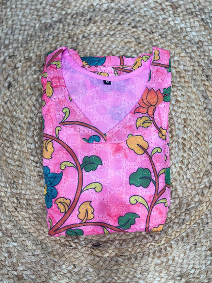 Pink Floral Bloom Printed Hakoba Non-feeding Maxi