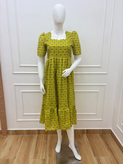 Olive Green Printed Hakoba Non-feeding Maxi