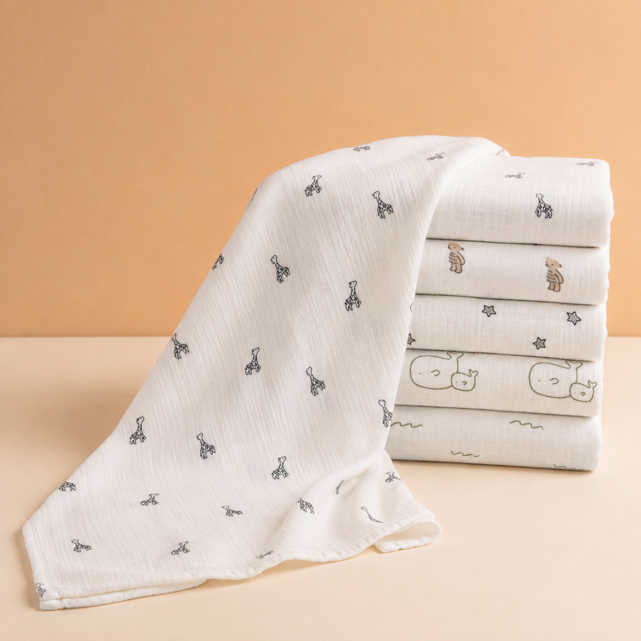 Cute Giraffe Printed 100 Percent Cotton Muslin Towel