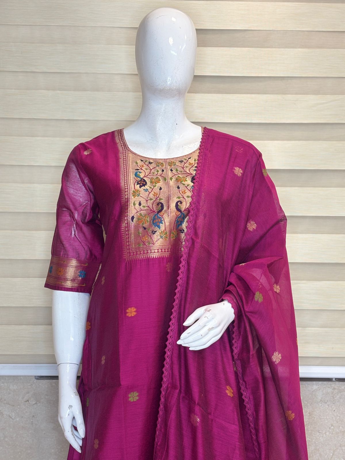Elegant Rose Patola Silk Kurta Set With Duppata