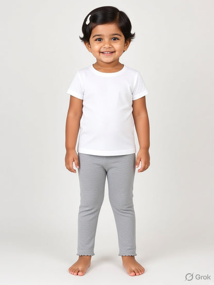 Solid Grey Melange Color Leggings With Picoding