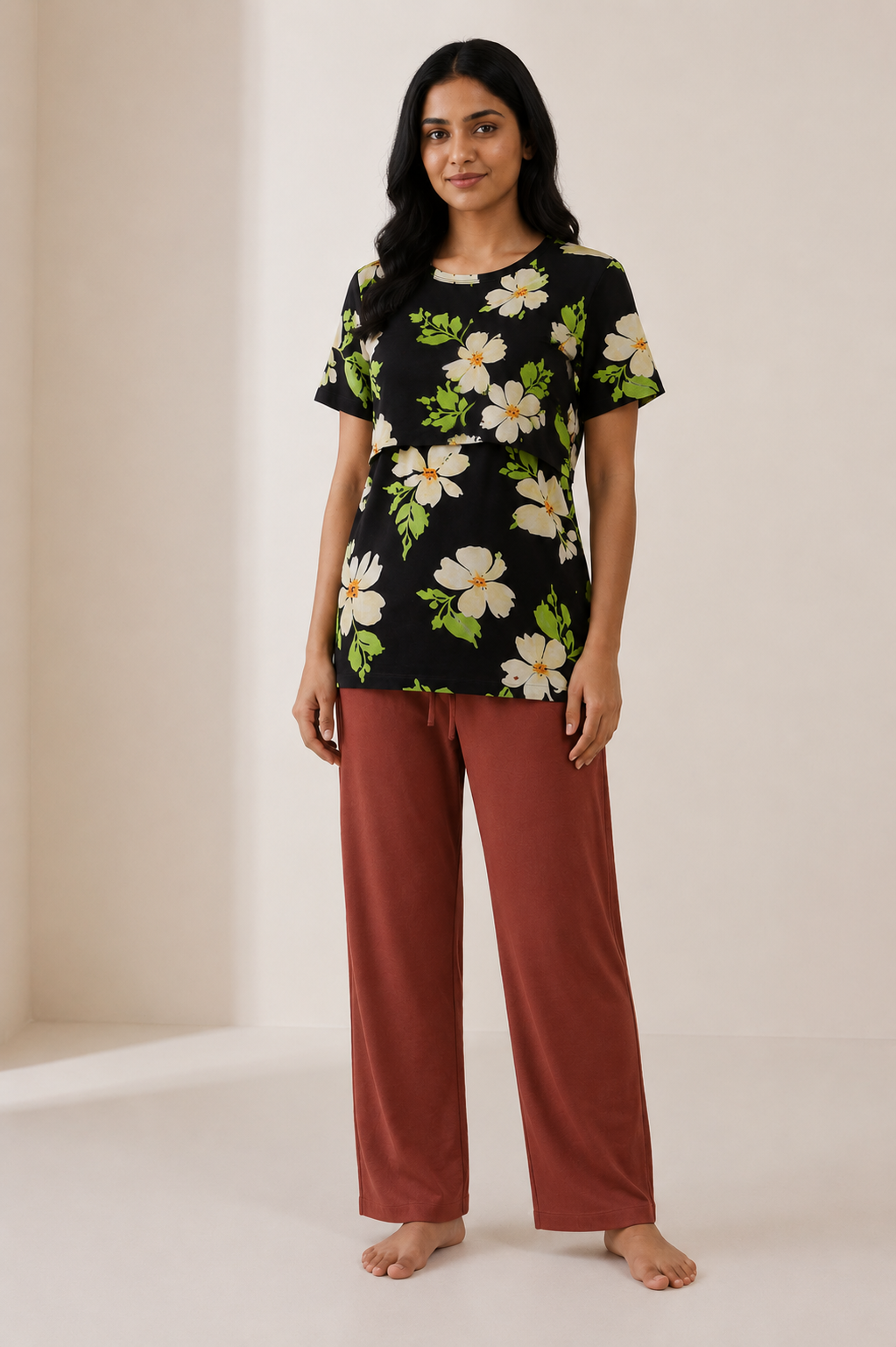 Navy Floral Print Feeding T-Shirt with Navy Palazzo