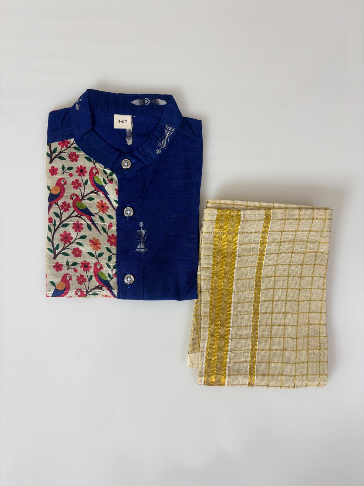 Peacock Printed Boys Shirt and Dhoti Set