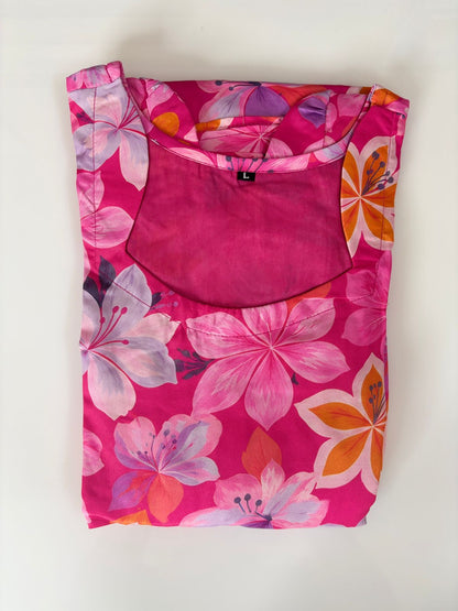 Pink Bloom Floral Printed Blended Cotton Non Feeding Maxi