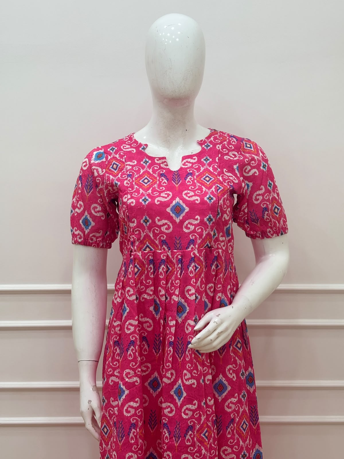 Pink Ikat Print Hakoba Feeding Maxi