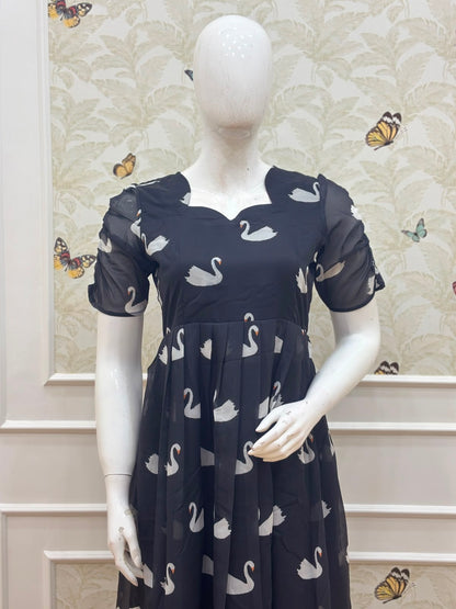 Black Swan Printed Georgette Non Feeding Maxi