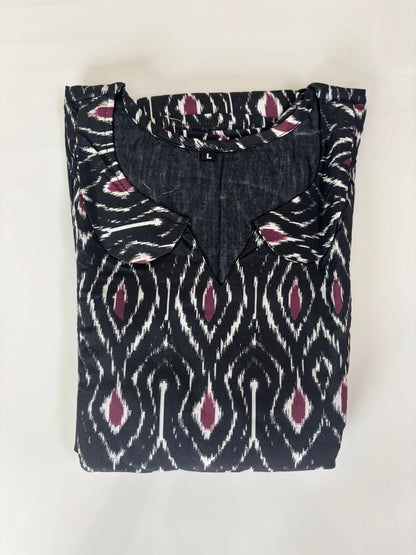 Black Ikat Printed Blended Cotton Feeding Maxi