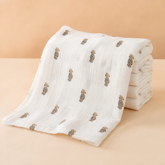 Teddy Bear Printed 100 Percent Cotton Muslin Towel