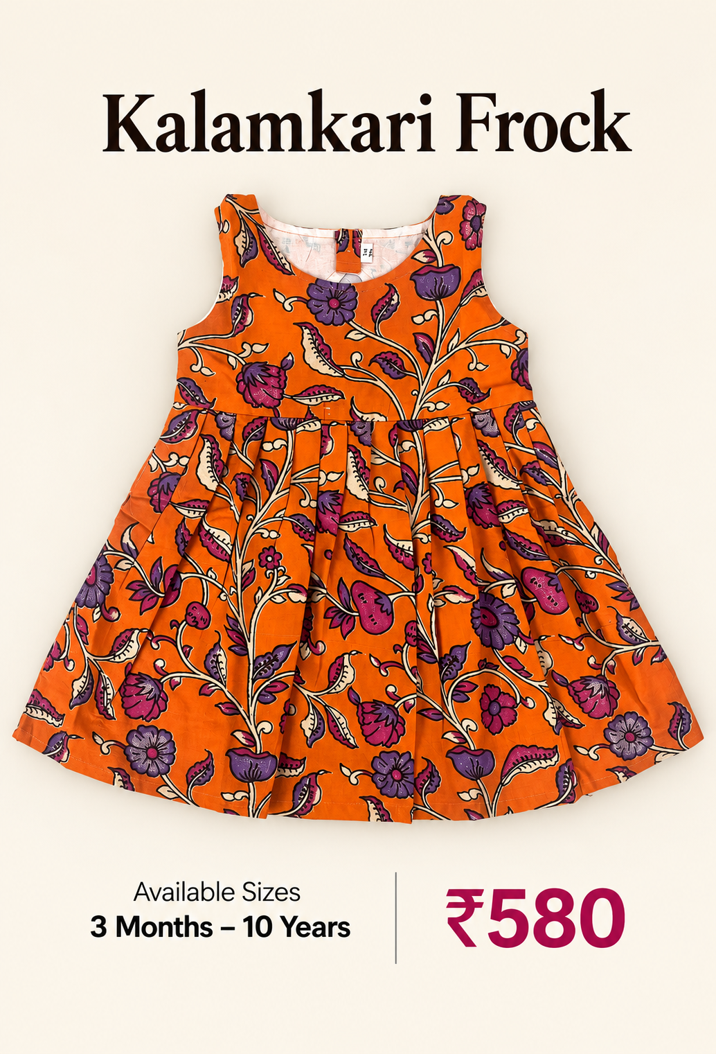 Orange Floral Kalamkari Kids Outdoor Wear